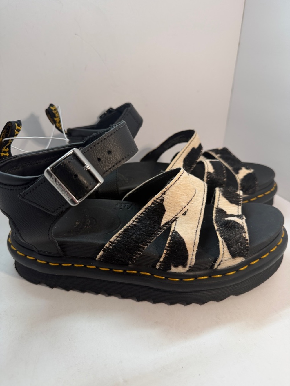 Dr. Martens Black and White Cowhide Platform Sandals - Picture 2 of 10